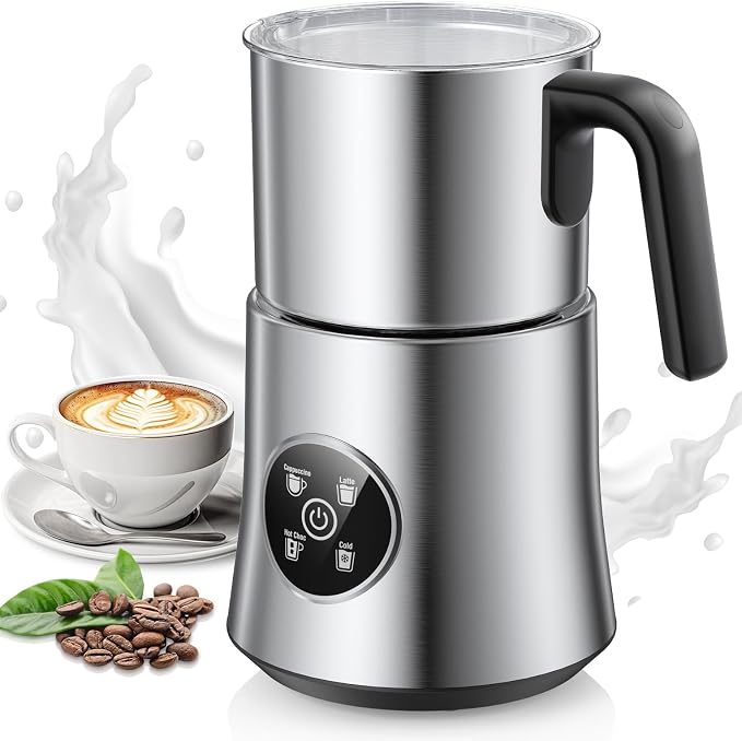 Milk Frother and Steamer, 4-in-1 Automatic Electric Milk Frothers, 900ml Detachable Stainless Steel Jug with Latte Art Spout, Hot & Cold Foam Maker for Coffee, Lattes, Cappuccinos