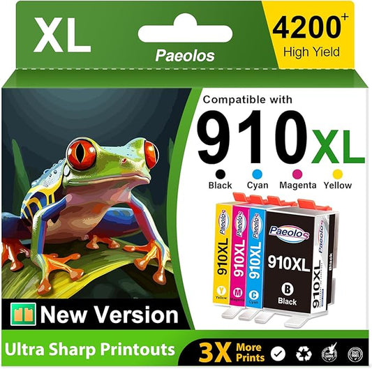 910XL 910 Ink Cartridges Latest Chip Replacement for HP 910XL Ink Cartridges Combo Pack for HP 910 Ink Work for HP OfficeJet Pro 8020 8010 8025 8035 8028 8030 8015 8018 8022 Printer Ink 910 (4 Pack)