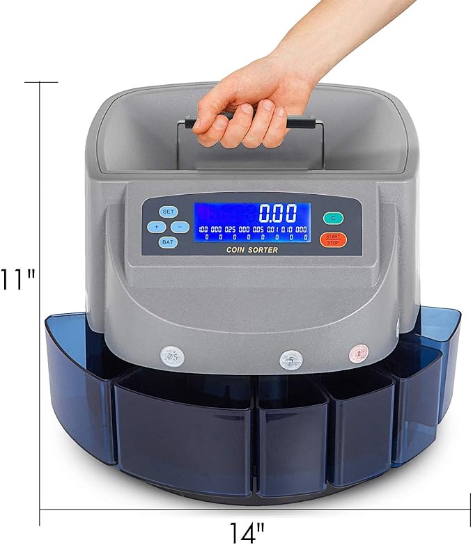 Electronic USD Coin Sorter and Counter with LCD Display, Sorts 270 Coins Per Minute into Coin Wrappers or Bins, Coin Wrapper Tubes Included by EX ELECTRONIX EXPRESS