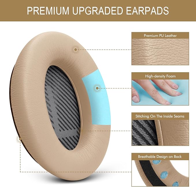Premium Replacement Ear Pads for Bose QC35 & QC35ii Headphones Made by GEVO - Comfortable Adaptive Memory Foam and Extra Durable - Fits QuietComfort 35 & 35ii / SoundLink 1&2 AE | Beige
