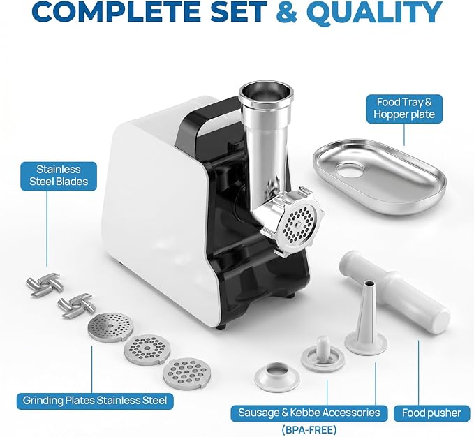 Electric Meat Grinder, 2300W Max, Heavy Duty Sausage Stuffer with 2 Blades, 3 Grinding Plates, Sausage Tube & Kubbe Kit, Home Kitchen Meat Mincer with Handle (Black)