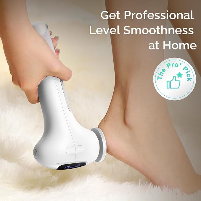L'UGX Electric Foot Callus Removers –Powerful 8N·cm Torque Professional Pedicure Foot File, 3-Speed Settings, LCD Display, 60pcs Sandpaper Discs, Type-C Rechargeable, Ergonomic Handle-White