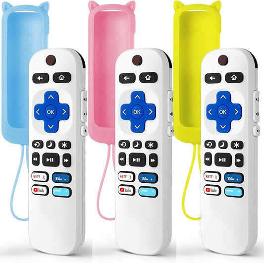 (Pack of 3) Replacement Remote Only for Roku TV with Soft Silicone Protective Cover (Glow in The Dark), Universal Remote for TCL/Onn/Hisense/Sharp/Element/Philips Roku Smart TV (Elegant White)