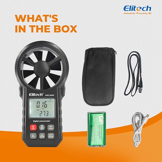 Elitech ANE-200W HVAC Anemometer, Air Flow & Temp Meter with Bluetooth | Temperature Measurement, USB Data Export, Air Flow CFM/CMM Measurement, Drone Flights & HVAC Use