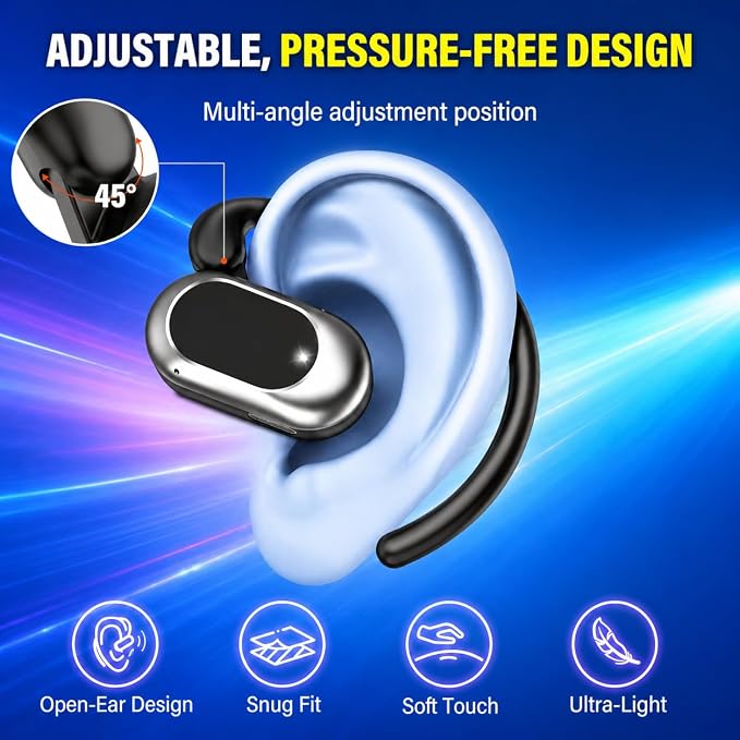 Open Ear Headphones, 2026 Over Ear Earbuds with Ergonomic Earhook, IP7 Waterproof Bone Conduction Earbuds,BT5.4 Earbud with 4 Noise Canceling Mic, HF-Stereo/36H,Ultra-Comfort,Sports Headphones for Gym