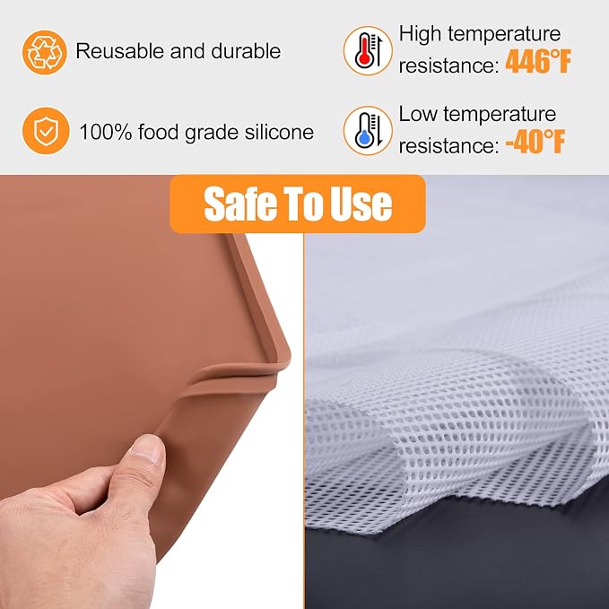 4 Silicone Dehydrator Mats & 6 Mesh Dehydrator Sheets, Reusable Non-stick Tray Liner with Edge, Compatible with Cosori CP267-FD for Fruits Meat Vegetables(Pack of 10)