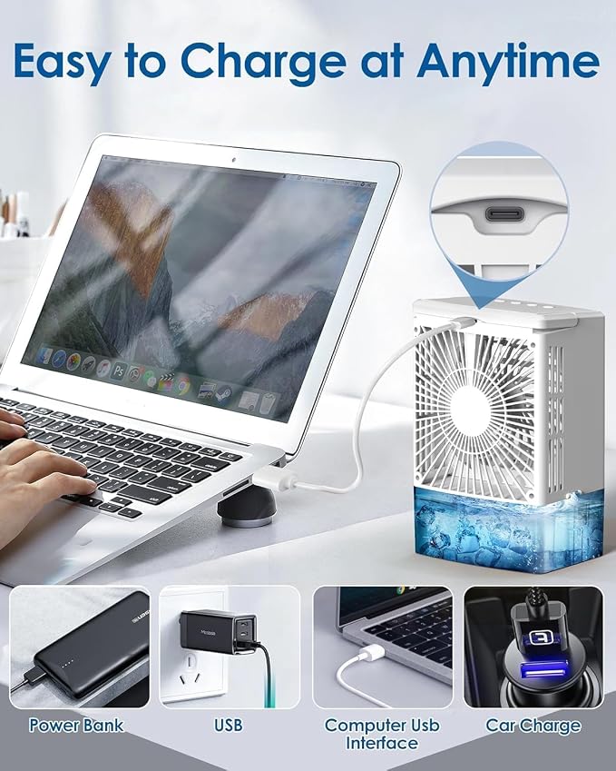 Mini Air Conditioner Small Portable AC Unit Portable Air Conditioners with 1500ml spray/hour 3 Speed Wind & 7 Colorful LED Light Cool Mist &Timer Evaporative Air Cooler for Bedroom/Home/Office