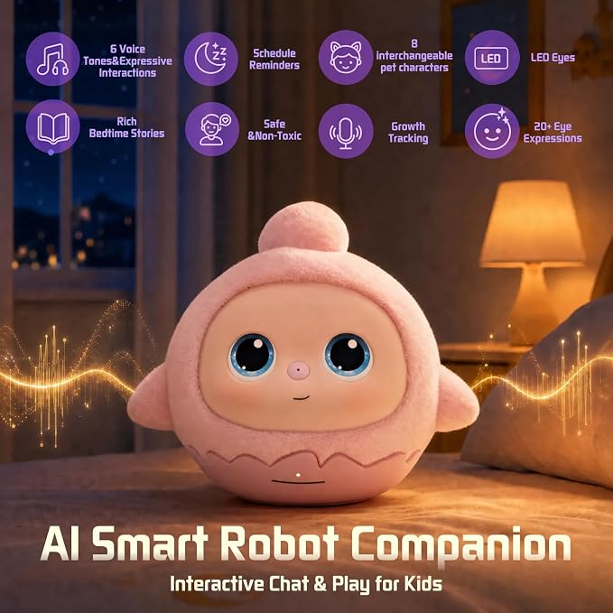 Lovi AI Interactive Emo Robot for Kids, Smart Plush Talking Toys Companion, LCD Eye Screen Desktop Robots for Play, Bedtime and Learning, Rechargeable Electronic Pets Gift for Boys and Girls