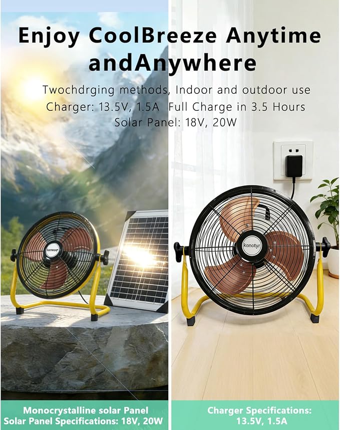 Outdoor Fan Can Running 5-24 Hours,Solar Powered Fan For Shed,Home,Ouside,Camping，with USB Output For Emergency Situation Without Electric