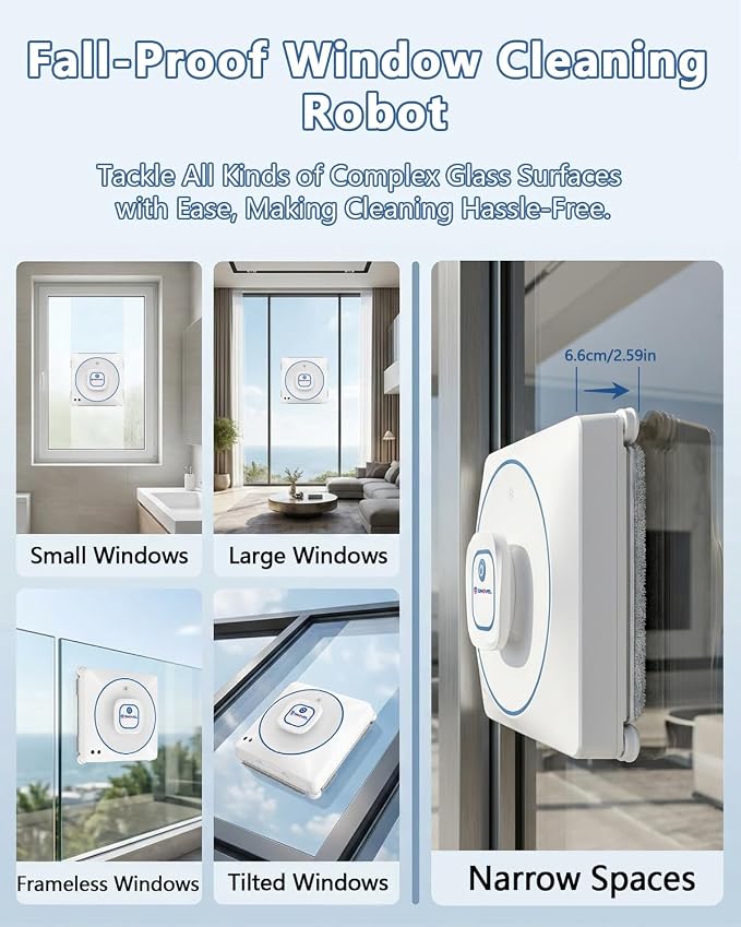 Window Cleaning Robot, 8000Pa Auto Window Cleaner with Intelligent Path Planning, 15-Stage Anti-Fall for High-Rise Glass, App & Remote Control, Hands-Free for Tile & Floor-to-Ceiling Windows