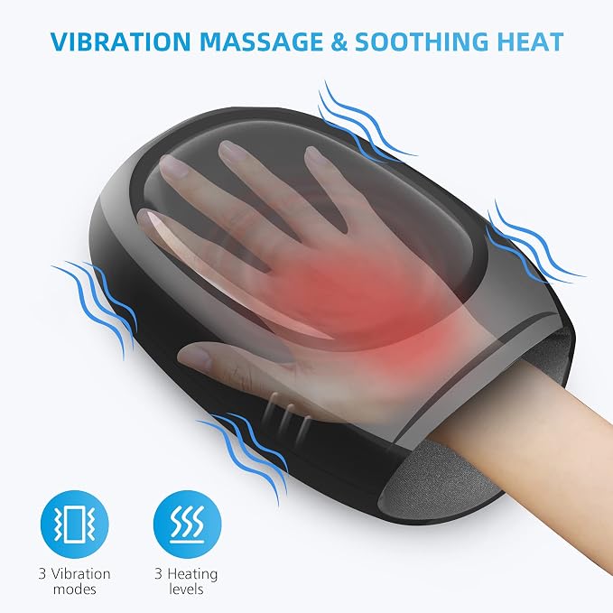 COMFIER Hand Massager with Heat and Compression, Cordless Hand Massager for Arthritis and Carpal Tunnel, Wrist, Finger Massage for Mom, Dads, Women and Men (Black)