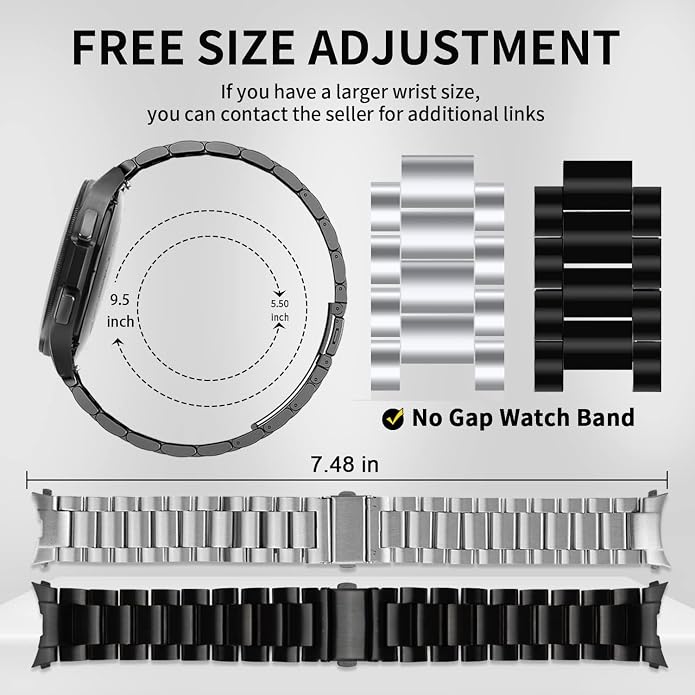 GOLDTOLUCK No Gap Stainless Steel Band Compatible with Samsung Galaxy Watch 8 7 6 5 4 Classic FE Pro Ultra 40mm 44mm 46mm 43mm 47mm 45mm 42mm Replacement Men Women Milanese Metal Elegant Casual