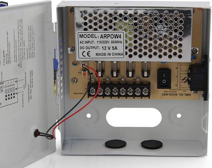 4 Channel/Port 5 AMPS, 12V DC Power Supply Box, Individually Fused for CCTV, LED, and All 12v DC Devices. Includes Screw Drivers & Extra fuses