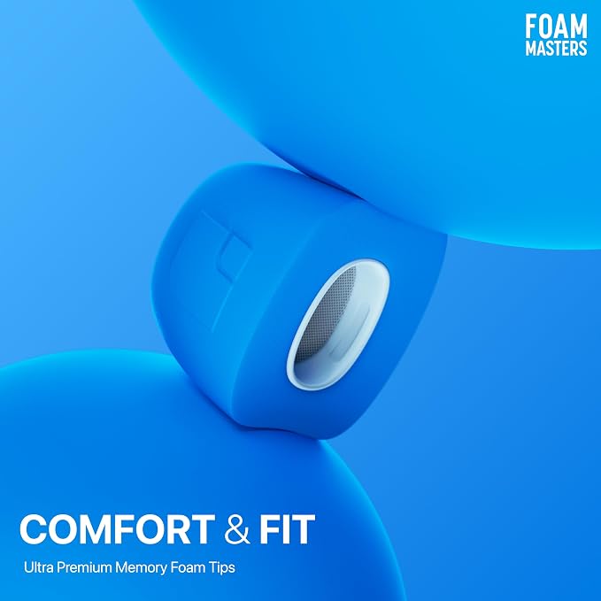 Foam Masters Ultra-Premium Memory Foam Ear Tips for AirPods Pro 1st & 2nd Gen | 3 Pairs | New Ver. | Secure Fit | Super Comfort | Better Noise Cancel | Replacement Buds (Medium, Supercar Blue)