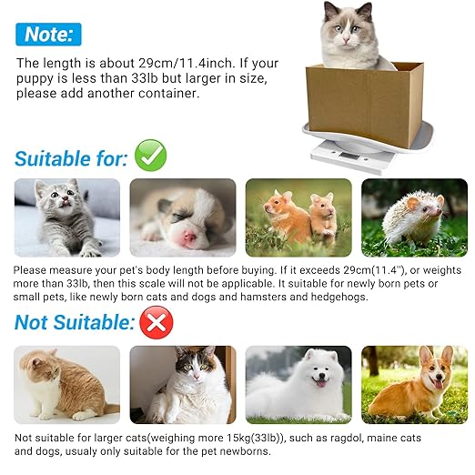 Digital Pet Scale with Tape Measure, Small Animal Scale with LCD Display, Multifunction Kitchen Food Scale, Electronic Puppy Weight Tracking Scale for Kitten, Hamster, Hedgehog, Reptile, Newborn Pet