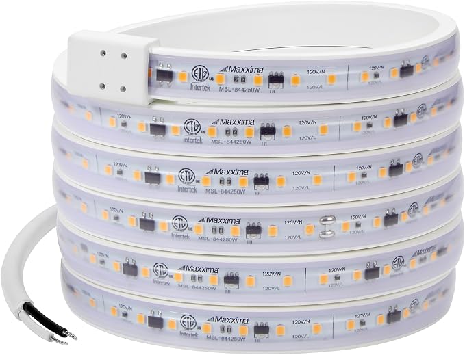 Maxxima 84 in. Hardwired LED Under Cabinet Strip Light, 3220 Lumens, 3000K Warm White, Kitchen and Living Room 120V White Cove Lighting, No Power Supply Needed