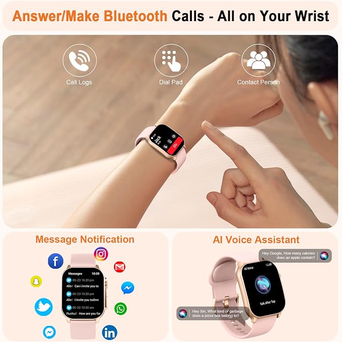 Smart Watch, 2.01" AMOLED Curved Touchscreen Fitness Watch for Women, IP68 Waterproof, 24/7 Heart Rate/Sleep Monitor, Fitness Tracker with Pedometer, 120+ Sports Modes, Smartwatch for Android iOS Pink