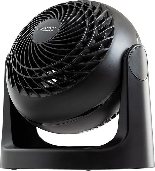 IRIS USA WOOZOO Desk Fan, Air Circulator, 3 Speeds, 52ft Max Air Distance, 157ft² Coverage, 360° Adjustable Vertical Tilt, 20db Quiet Motor, Fan for Bedroom, Office, Dorm, Medium, Black