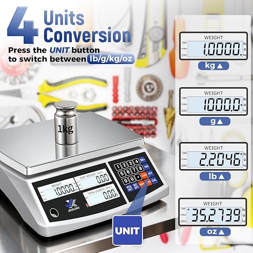 Industrial Counting Scale 33lb/15kg x 0.1g, lb/g/kg/oz Industrial Scale Digital Inventory Scale for Small Items, Coins, Piece Industrial Parts Scale with Backlit LCD Stainless Steel Platform