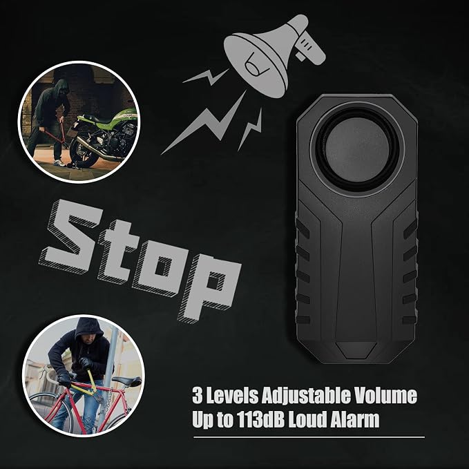 3 Pack Vibration Sensing Bike Alarm with Remote, 113db Loud Bicycle Alarm System Anti Theft, Wireless Motorcycle Alarm for Electric Bike Tricycle Mobility Scooter Ebike Cycling Security