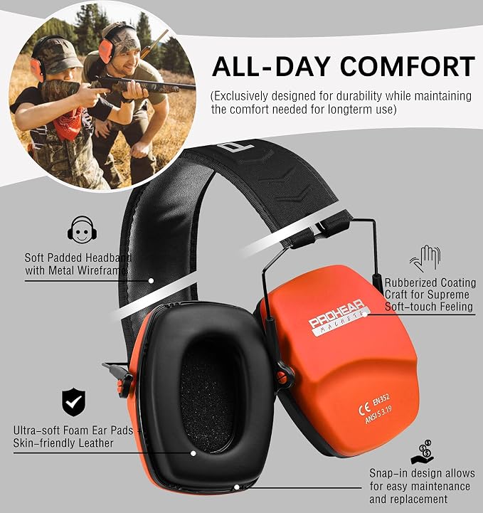 PROHEAR Ear Protection Safety Earmuffs for Shooting Noise Reduction Slim Hearing Protector