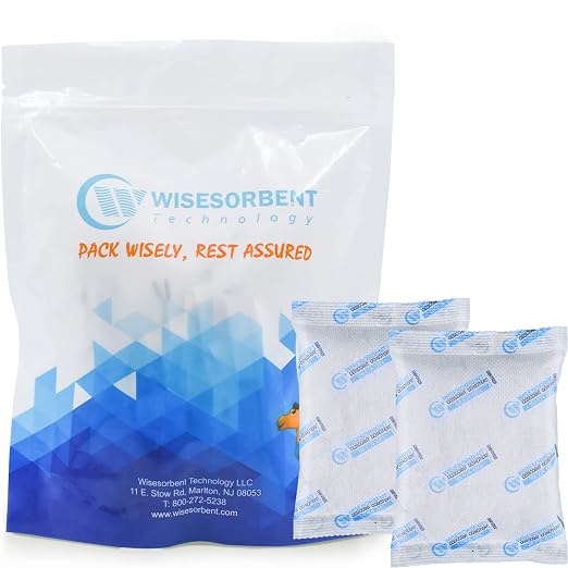 Wisesorb 2Pcs 100 Gram Silica Gel Packets, Premium Dessicant Packs for Storage, Moisture Absorber for Moisture Control