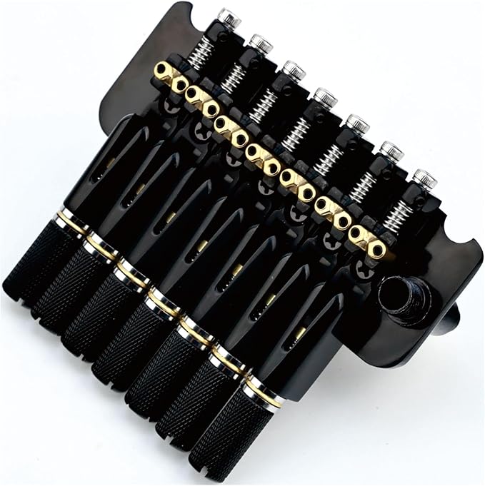 10.5mm 7-String Headless Electric Guitar Bridge, 2 point tremolo bridge - Brass Block Saddle Hardened Steel Plate,Fit for 7 String Headless Electric Guitar Replacement parts（All Black）