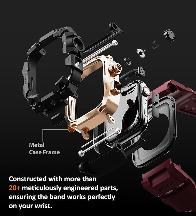 ULTIMAL Rugged Case with Band for Apple Watch 44mm,Compatible with Apple Watch Series SE 3/SE 2/SE Generation/6/5/4, Military Grade Shockproof Bumper Cover for iWatch Tactical Band Men (44mm,Red)
