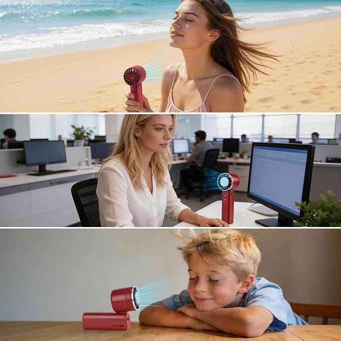 Foldable Handheld Fan with Ice Cooling - 4 Speed Rechargeable Mini Portable Fan, Ultra-Lightweight Personal Air Cooler for Desk, Travel and Makeup, Red