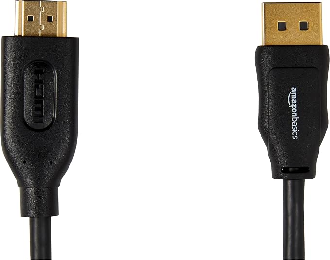 Amazon Basics DisplayPort to HDMI Cable, Video and Audio, Uni-Directional, 1920x1200, 1080p Full HD, Gold-Plated Plugs, 3 Feet, Black, 5-Pack