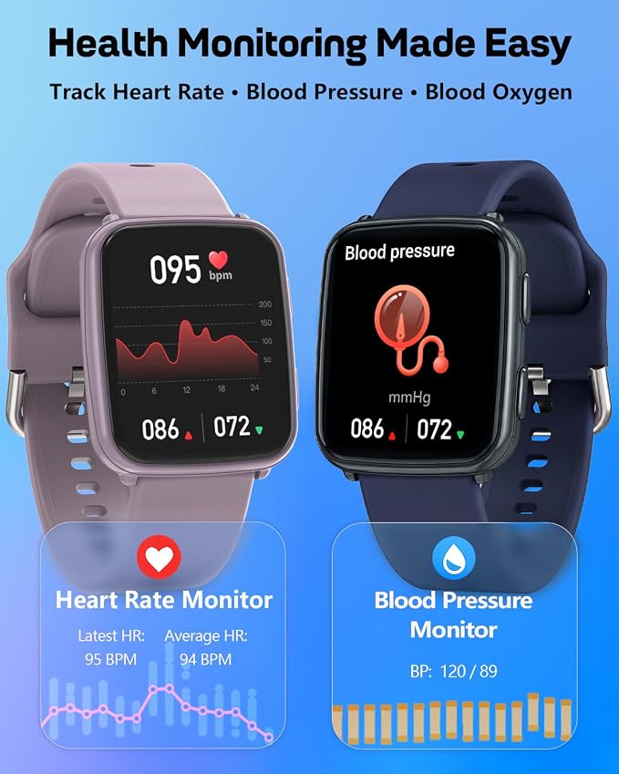 MorePro Fitness Tracker with 24/7 Heart Rate & Blood Pressure Monitor, Blood Oxygen & Sleep Tracker, Smart Watch with Step Calorie Counter, IP68 Waterproof Activity Tracker for Women Men Android iOS