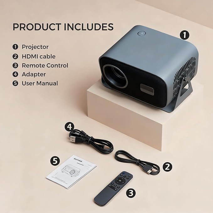 Smart Projector with WiFi and Bluetooth, 400Ansi Protable Mini Projector Support 1080P, 360° Rotated, Electric Focus & Keystone, 30"-200" Home Theater Proyector for Phone TV Stick