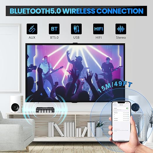 Bluetooth Amplifier Board, ZK-HT21 2.1 Channel 160W x 2+220W Subwoofer Stereo Mini Audio Power Amplifier Module TDA7498E HiFi Chips,BT USB AUX Input DC 15-36V for DIY Home Speakers