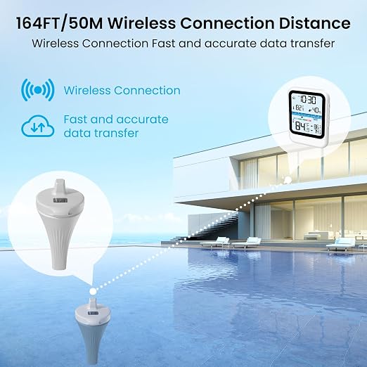 High Precision Wireless Pool Thermometer, Floating Design, Easy to Read, IP68 Waterproof, Suitable for Swimming Pool, Hot Tub, Pond, Fish Tank, Patio and Aquarium