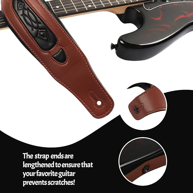 Handmade Retro Embossed Guitar Strap Super Soft Cowhide Leather Belt for Electric Acoustic Guitar Bass Guitarra Gig