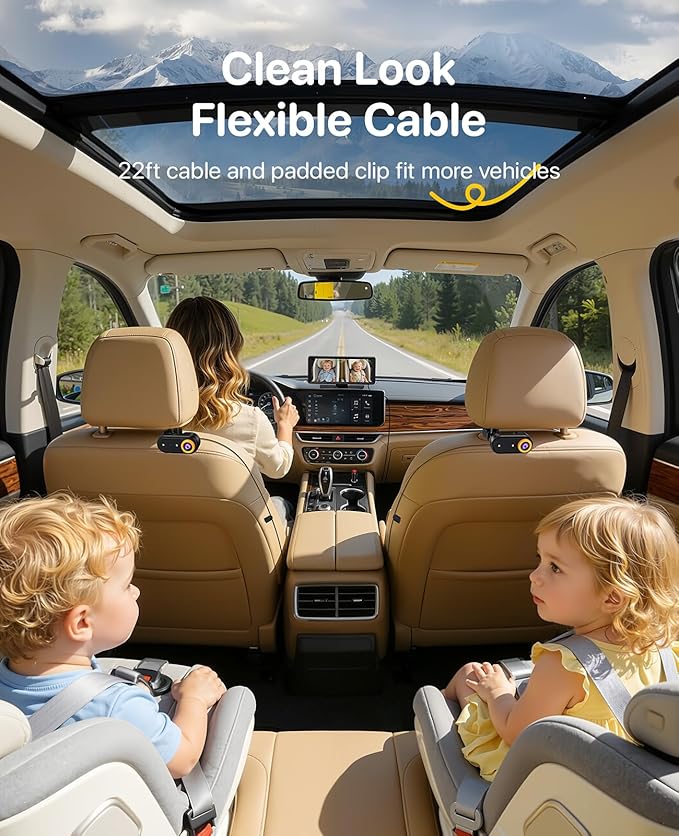 LUCKVIEW BM5 MAX Dual Baby Car Camera, 1080P HD with Record & Playback, 7.2” Split-Screen Display, Auto Night Vision, Easy Installation Rear-Facing Car Seat Camera for Baby