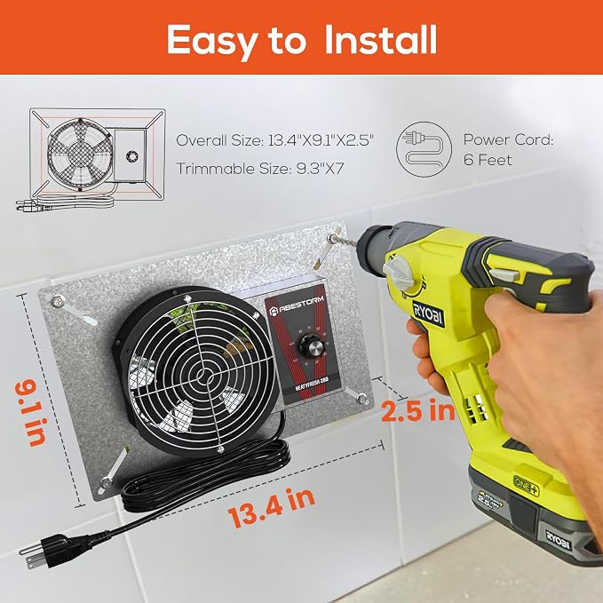 Abestorm 260CFM Crawlspace Ventilation Fans, IP-55 Rated Exhaust Fan with Humidistat Thermostat, 6.7 Inch Basement Vent Fan with Isolation Mesh for Crawl Space, Garage, Attic, Exhaust,Commercial