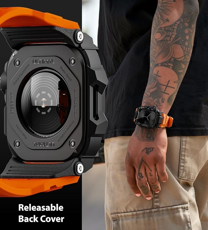 ULTIMAL Rugged Case with Band for Apple Watch 46mm,Compatible with Apple Watch Series 11/10, Military Grade Shockproof Bumper Cover for iWatch Tactical Band Men (Orange, 46mm)