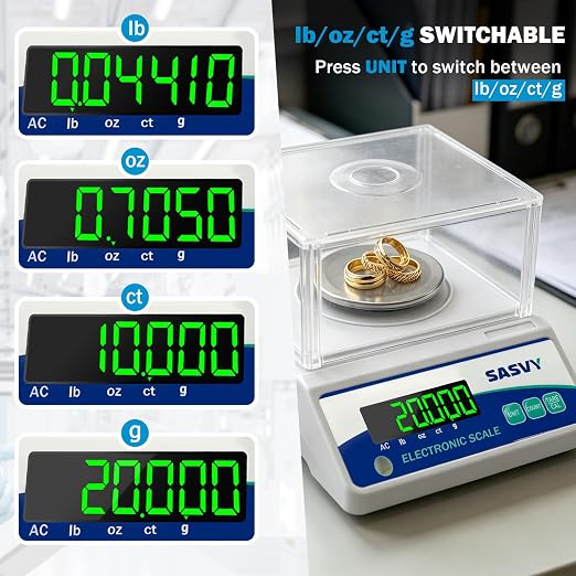 Lab Scale 500g x 0.001g Scientific Scale g/oz/ct/lb High Precision Digital Electronic Analytical Balance for Jewelry Kitchen Laboratory School, Includes 200g Calibration Weight&Battery