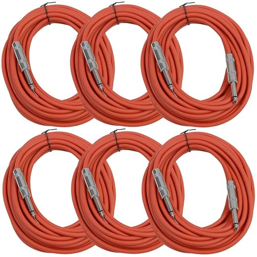 Seismic Audio SASTSX-25Red-6PK 25-Feet TS 1/4-Inch Guitar, Instrument, or Patch Cable, Red