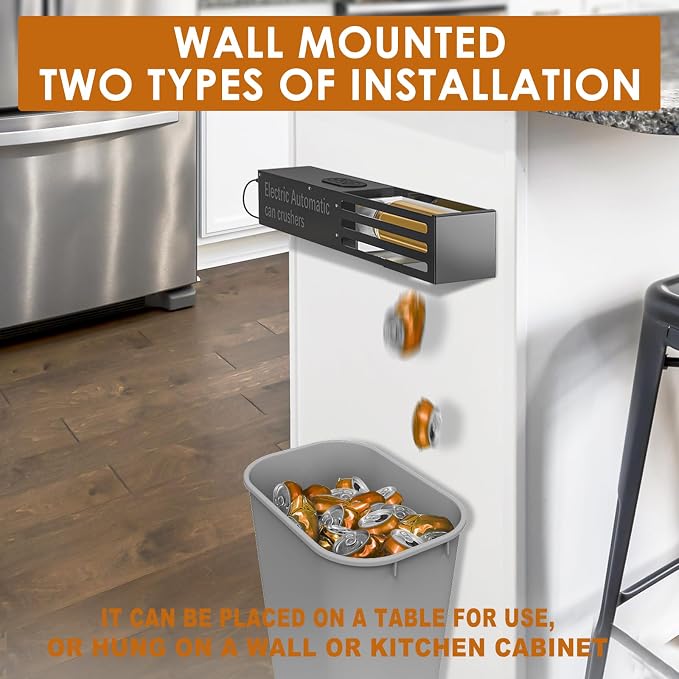 YOTAN Electric Can Crusher, 8oz&12oz&16oz Automatic Can Crushers for Recycling Wall Mounted, Aluminum Can Crusher Electric, Can Trash Compactor for Aluminum Seltzer, Soda, Beer Cans, Bottles