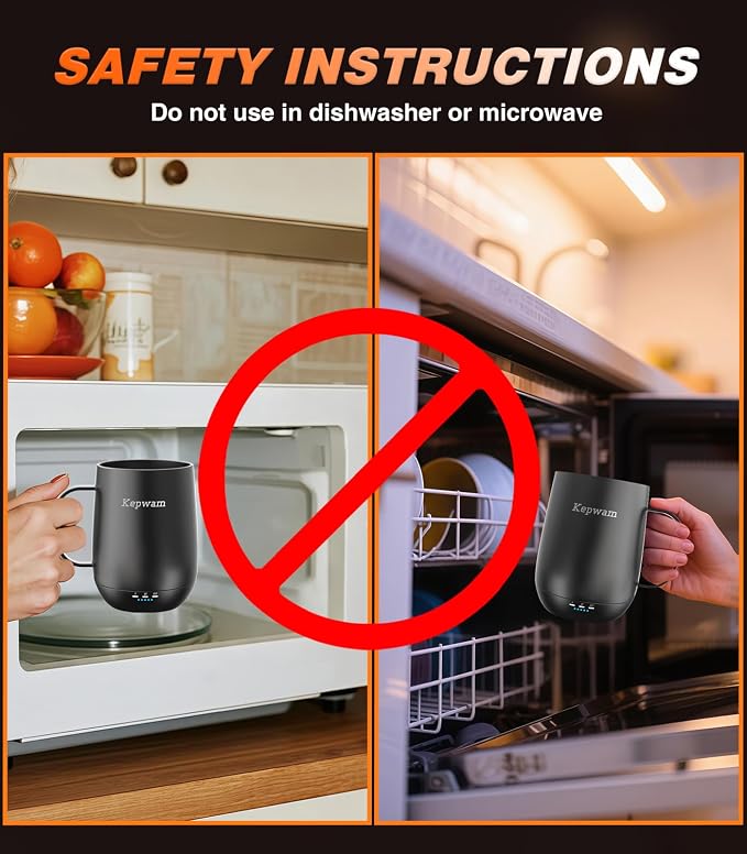 Kepwam Self Heating Coffee Mug T2, 16oz Smart Heated Coffee Mug, 150 Min Battery Life - Hot up to 149℉ Temperature Control Coffee Mug Warmer, Gifts for Dad Mom (No APP)