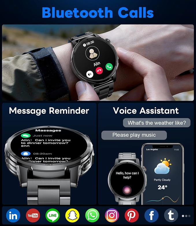 Military Smart Watch for Men Answer/Make Call, 1.85'' HD Rugged Smartwatch with 1000mAh Battery/Flashlight/Heart Rate/110+ Sports Mode, IP68 Waterproof Fitness Tracker Watch for Android iPhone