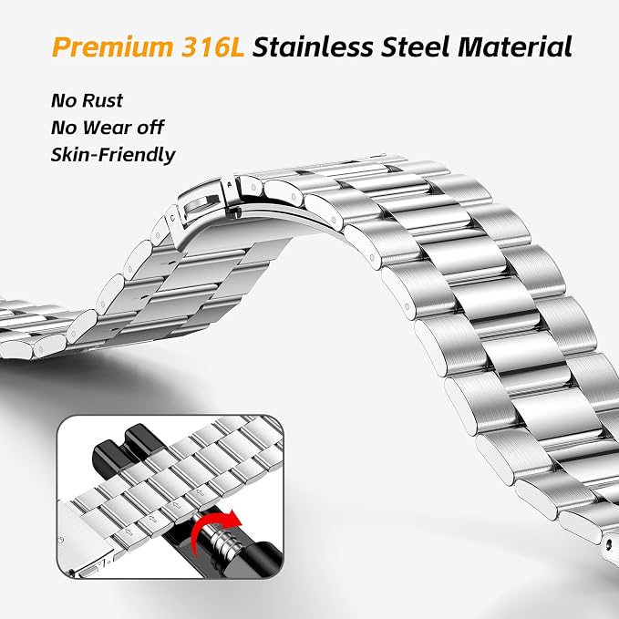SUPLINK Stainless Steel Case and Band Compatible with Samsung Galaxy Watch Ultra Bands 47mm(2025/2024), Rugged Protective Case Bumper Metal Bands for Samsung Ultra Watch Band Men, Silver Gold