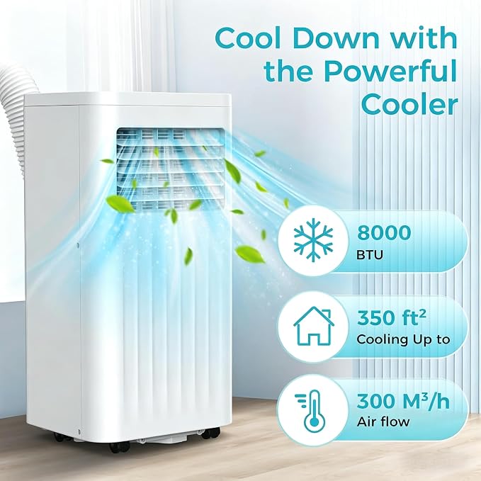 Electactic 8000 BTUs Portable Air Conditioners, 3-IN-1 Portable AC Unit with Cooling, Dehumidification, Fan & Sleep Mode, 24H Timer, Remote Control and Window Kit for Bedroom Home Office