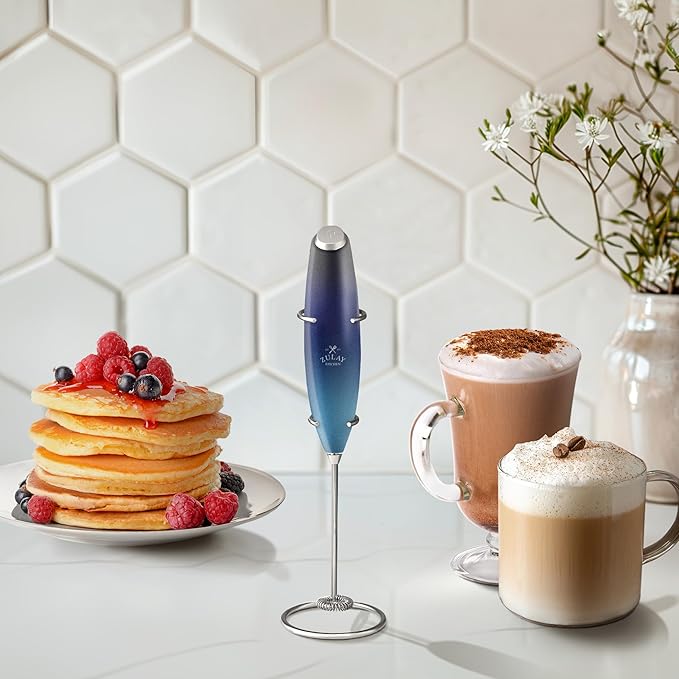 Zulay Kitchen Powerful Milk Frother Wand With Duracell Batteries - Ultra Fast Handheld Drink Mixer - Electric Whisk Foam Maker for Coffee, Lattes, Cappuccino & Matcha - Z1 Motor - Deep Sea