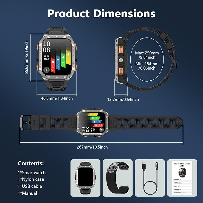 Blackview GPS Smart Watch for Men with ChatGPT, AI Translator, Compass & Flashlight/100-Day Battery/Bluetooth Calling/Health Monitor/100+ Sports,Fitness Tracker for iPhone/Android Phones