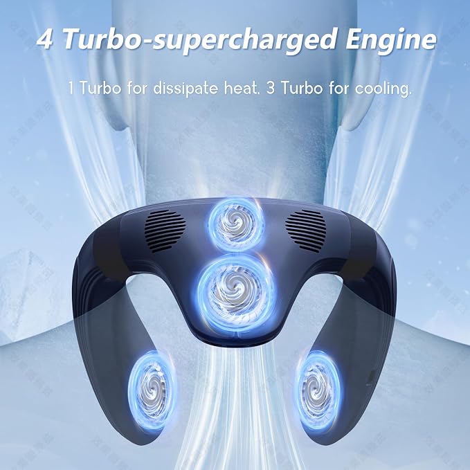 Neck Air Conditioner Fans That Blow Cold Air Cooling Device Wearable Fan, 5200mAh Battery Operated Rechargeable Personal Fan, Blue