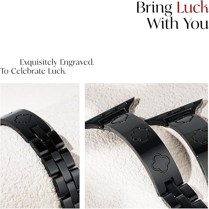 Missair Compatible with Apple Watch Band 38mm 40mm 41mm 42mm 44mm 45mm 46mm 49mm, Four Leaf Lucky Bracelet Women Dressy Stainless Steel Metal Clover Strap for iWatch Series 11 10 9 8 7 6 5 4 SE Ultra
