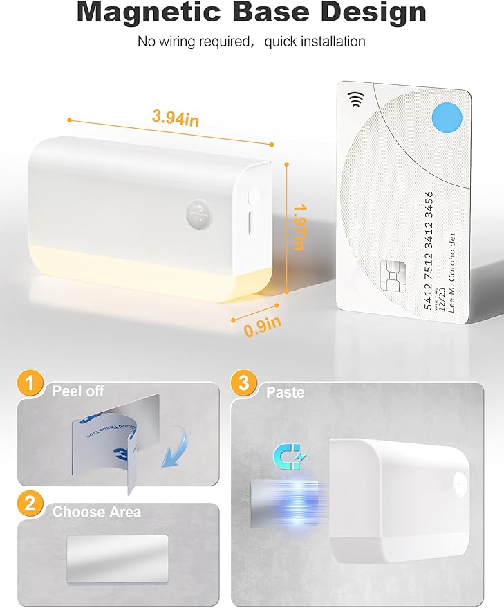 VOLISUN Motion Sensor Night Light, Rechargeable Stair Lights Indoor, Battery Operated Night Light for Hallway, Stairway, Bathroom, Bedroom, Kitchen, 3 Modes & 3 Color Temperatures(3 Pack White)
